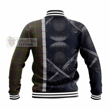 Hall Tartan Baseball Jacket with Family Crest Cross Sword Thistle Celtic Vibes