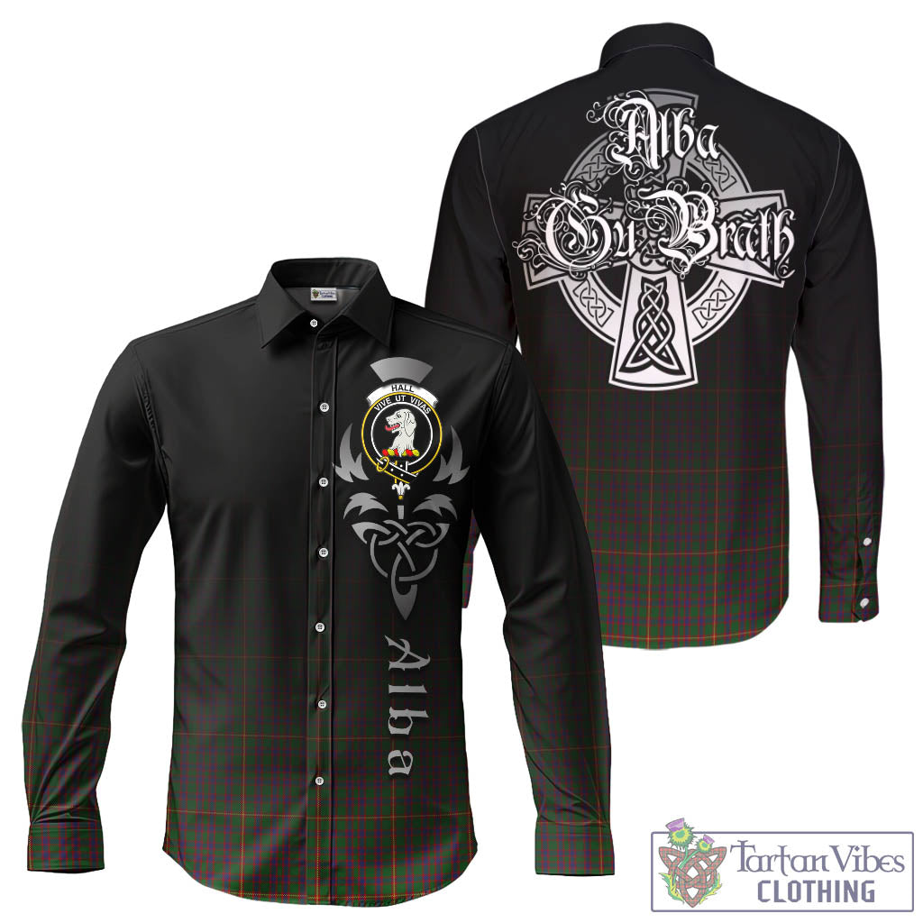 Tartan Vibes Clothing Hall Tartan Long Sleeve Button Up Featuring Alba Gu Brath Family Crest Celtic Inspired