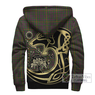 Hall Tartan Sherpa Hoodie with Family Crest Celtic Wolf Style