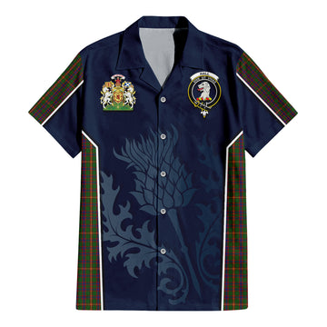 Hall Tartan Short Sleeve Button Up Shirt with Family Crest and Scottish Thistle Vibes Sport Style