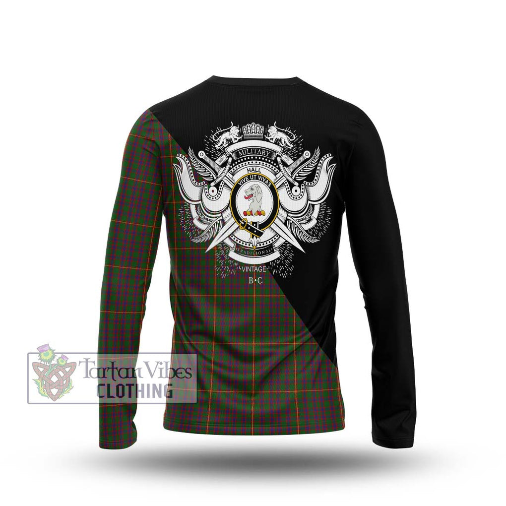 Hall Tartan Long Sleeve T-Shirt with Family Crest and Military Logo Style - Tartanvibesclothing Shop