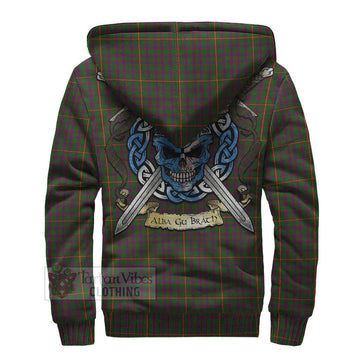 Hall Tartan Sherpa Hoodie with Family Crest Celtic Skull Style