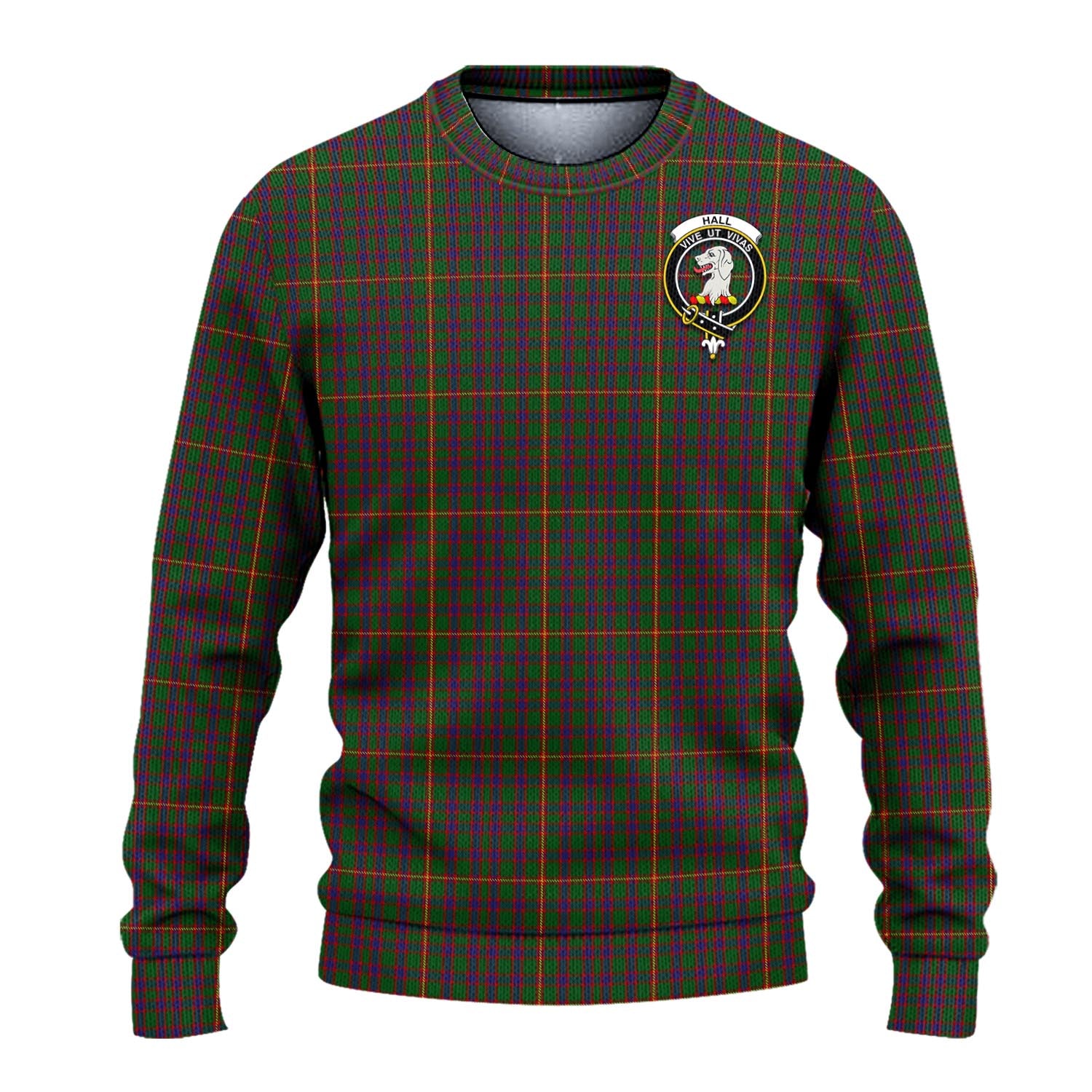 Hall Tartan Knitted Sweater with Family Crest - Tartanvibesclothing