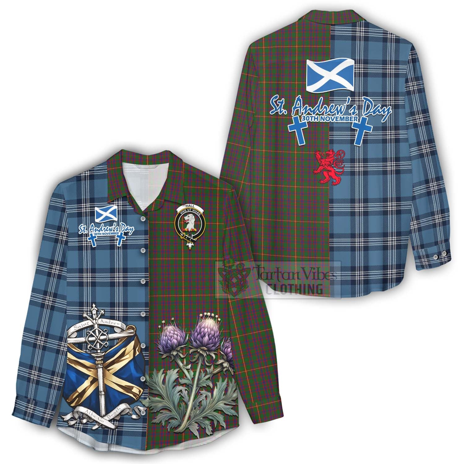 Tartan Vibes Clothing Hall Tartan Women's Casual Shirt Happy St. Andrew's Day Half Tartan Style