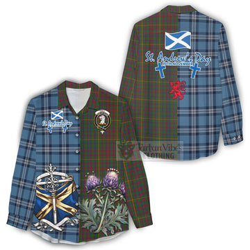 Hall Tartan Women's Casual Shirt Happy St. Andrew's Day Half Tartan Style