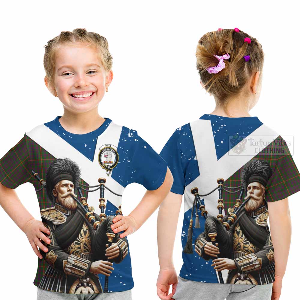 Tartan Vibes Clothing Hall Tartan Kid T-Shirt with Family Crest Scottish Bagpiper Vibes