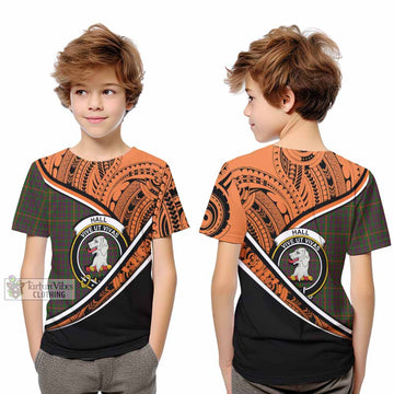 Hall Crest Tartan Kid T-Shirt with Polynesian Vibes Style - Orange Version