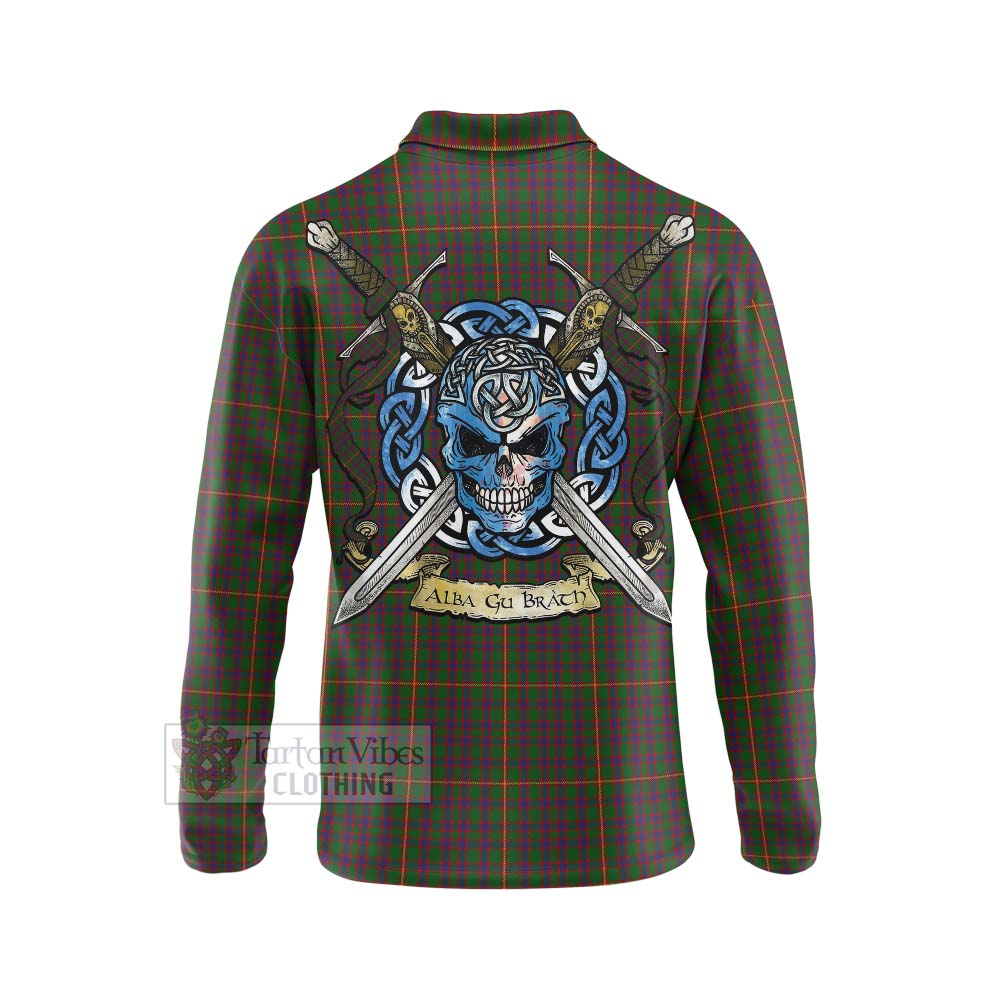 Tartan Vibes Clothing Hall Tartan Long Sleeve Polo Shirt with Family Crest Celtic Skull Style