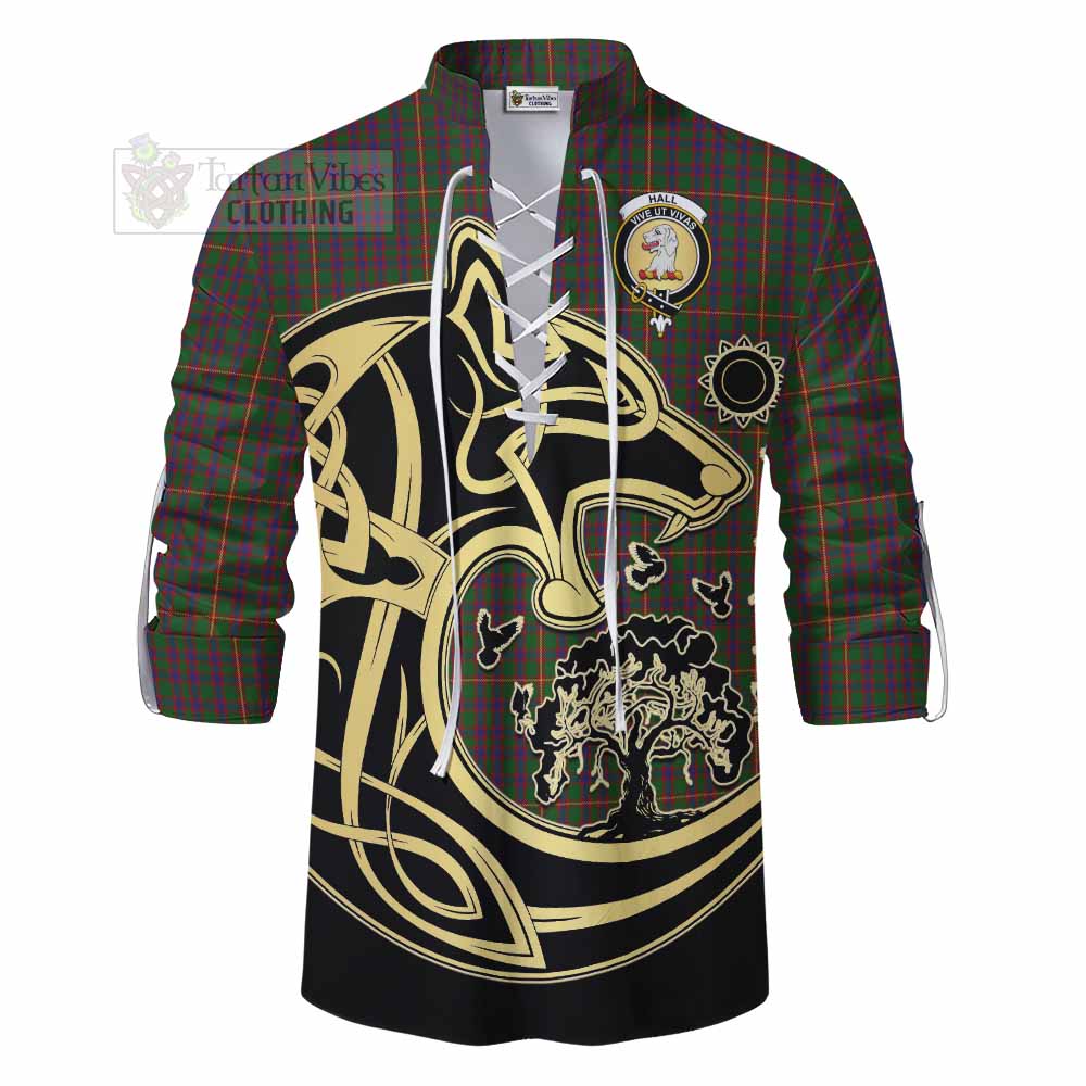 Tartan Vibes Clothing Hall Tartan Ghillie Kilt Shirt with Family Crest Celtic Wolf Style