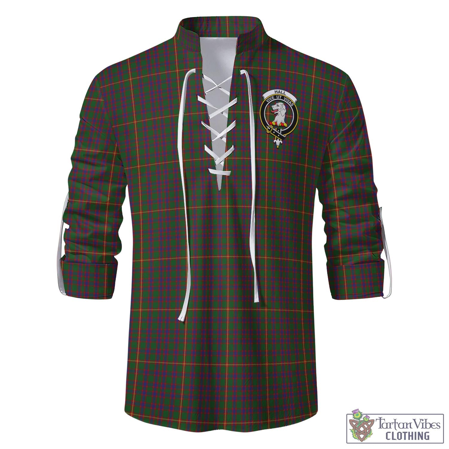 Tartan Vibes Clothing Hall Tartan Men's Scottish Traditional Jacobite Ghillie Kilt Shirt with Family Crest