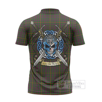 Hall Tartan Zipper Polo Shirt with Family Crest Celtic Skull Style