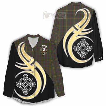 Hall Tartan Women's Casual Shirt with Family Crest and Celtic Symbol Style