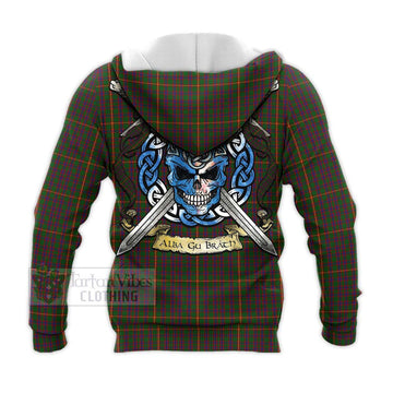 Hall Tartan Knitted Hoodie with Family Crest Celtic Skull Style