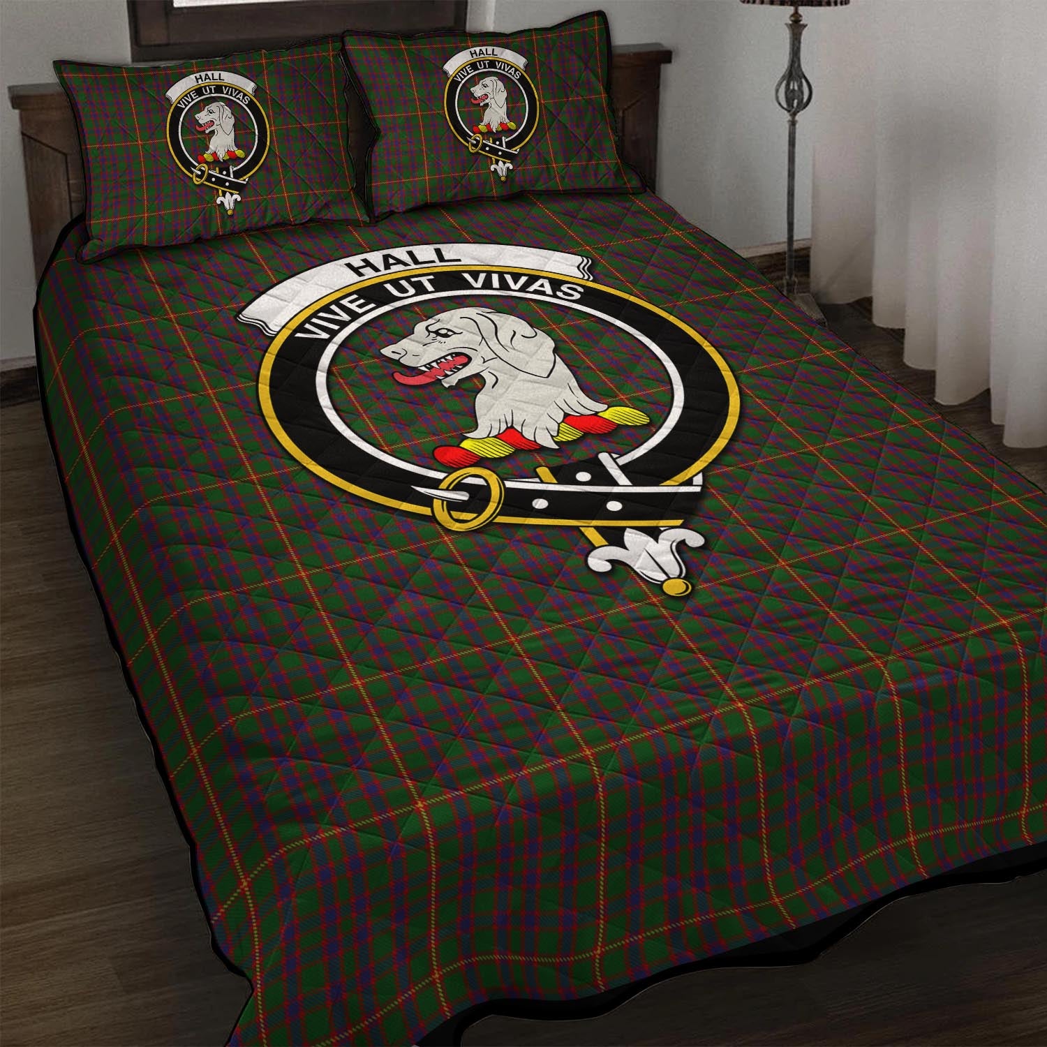 Hall Tartan Quilt Bed Set with Family Crest - Tartan Vibes Clothing