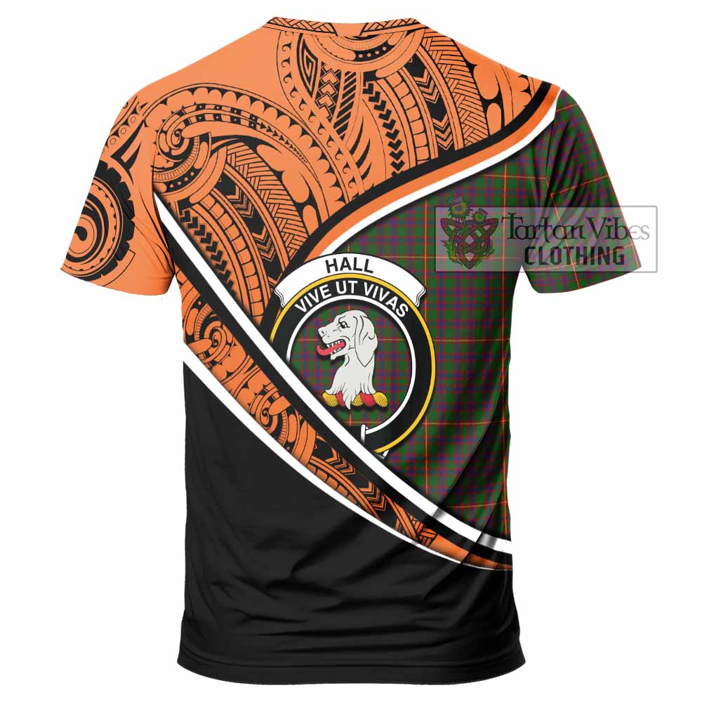 Tartan Vibes Clothing Hall Crest Tartan T-Shirt with Maori Tattoo Style - Orange Version