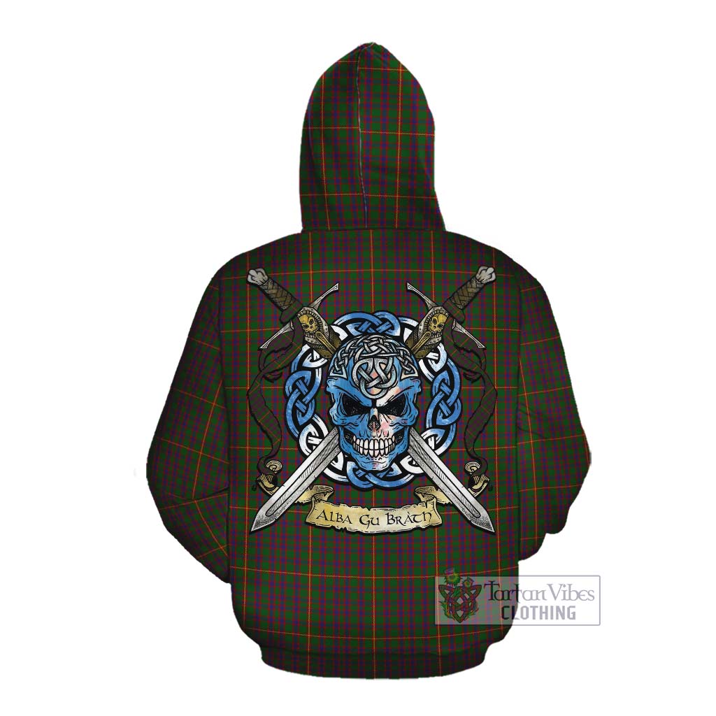 Tartan Vibes Clothing Hall Tartan Cotton Hoodie with Family Crest Celtic Skull Style