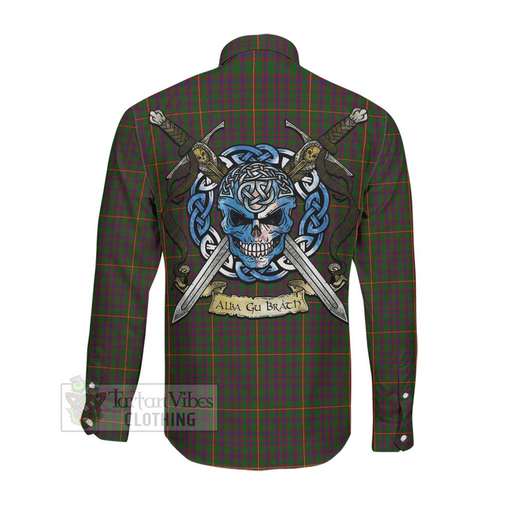 Tartan Vibes Clothing Hall Tartan Long Sleeve Button Shirt with Family Crest Celtic Skull Style