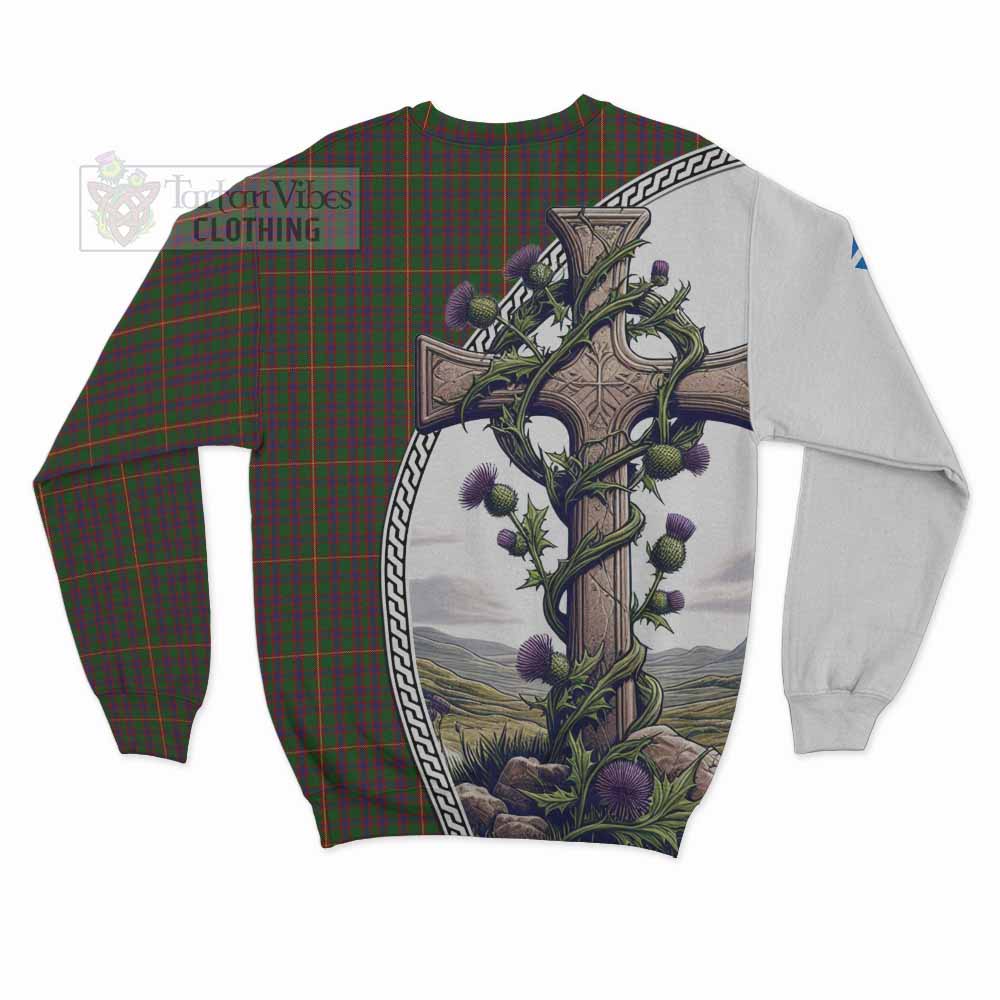 Tartan Vibes Clothing Hall Tartan Sweatshirt with Family Crest and St. Andrew's Cross Accented by Thistle Vines