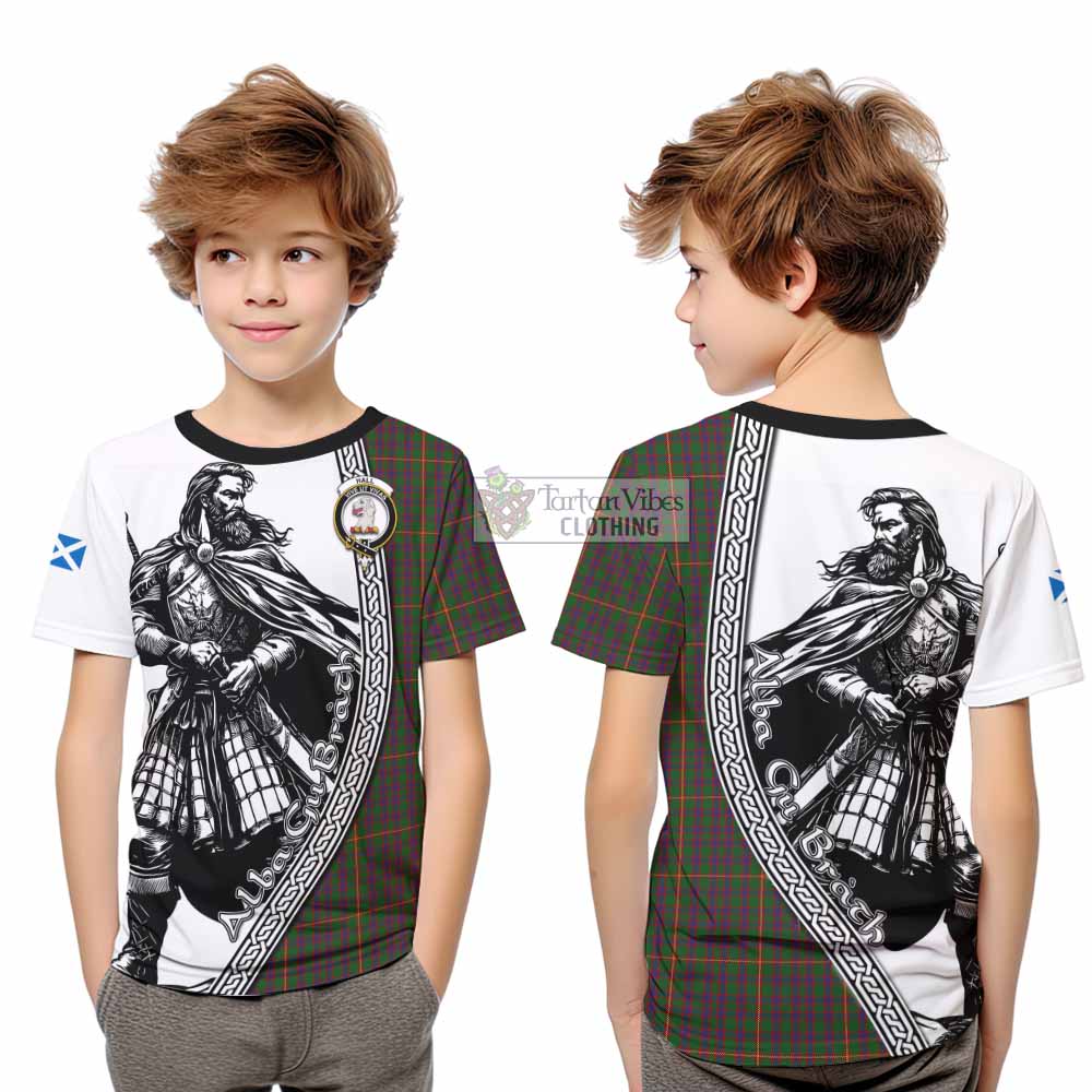 Hall Tartan Clan Crest Kid T-Shirt with Highlander Warrior Celtic Style