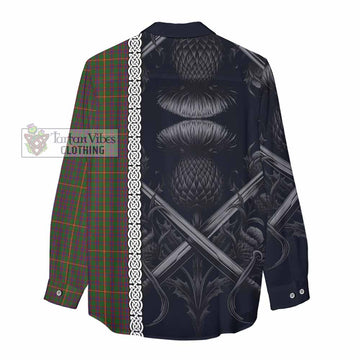 Hall Tartan Women's Casual Shirt with Family Crest Cross Sword Thistle Celtic Vibes