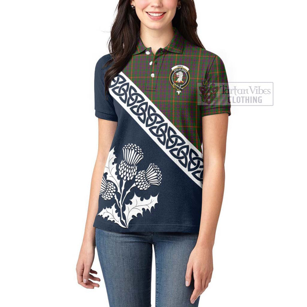 Tartan Vibes Clothing Hall Tartan Women's Polo Shirt Featuring Thistle and Scotland Map