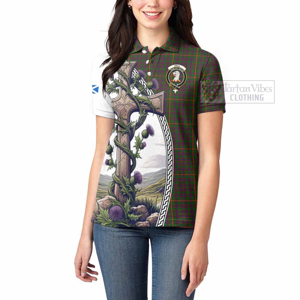 Tartan Vibes Clothing Hall Tartan Women's Polo Shirt with Family Crest and St. Andrew's Cross Accented by Thistle Vines