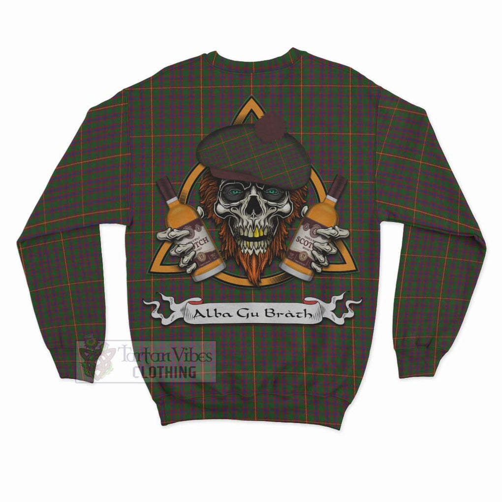 Tartan Vibes Clothing Hall Tartan Sweatshirt with Family Crest and Bearded Skull Holding Bottles of Whiskey