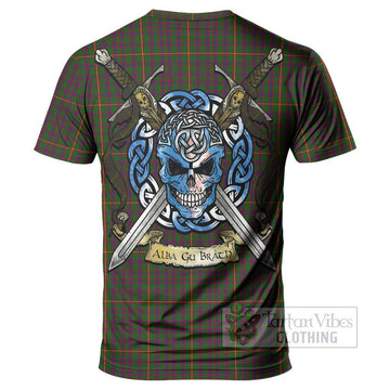 Hall Tartan T-Shirt with Family Crest Celtic Skull Style