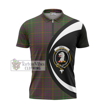 Hall Tartan Zipper Polo Shirt with Family Crest Circle Style