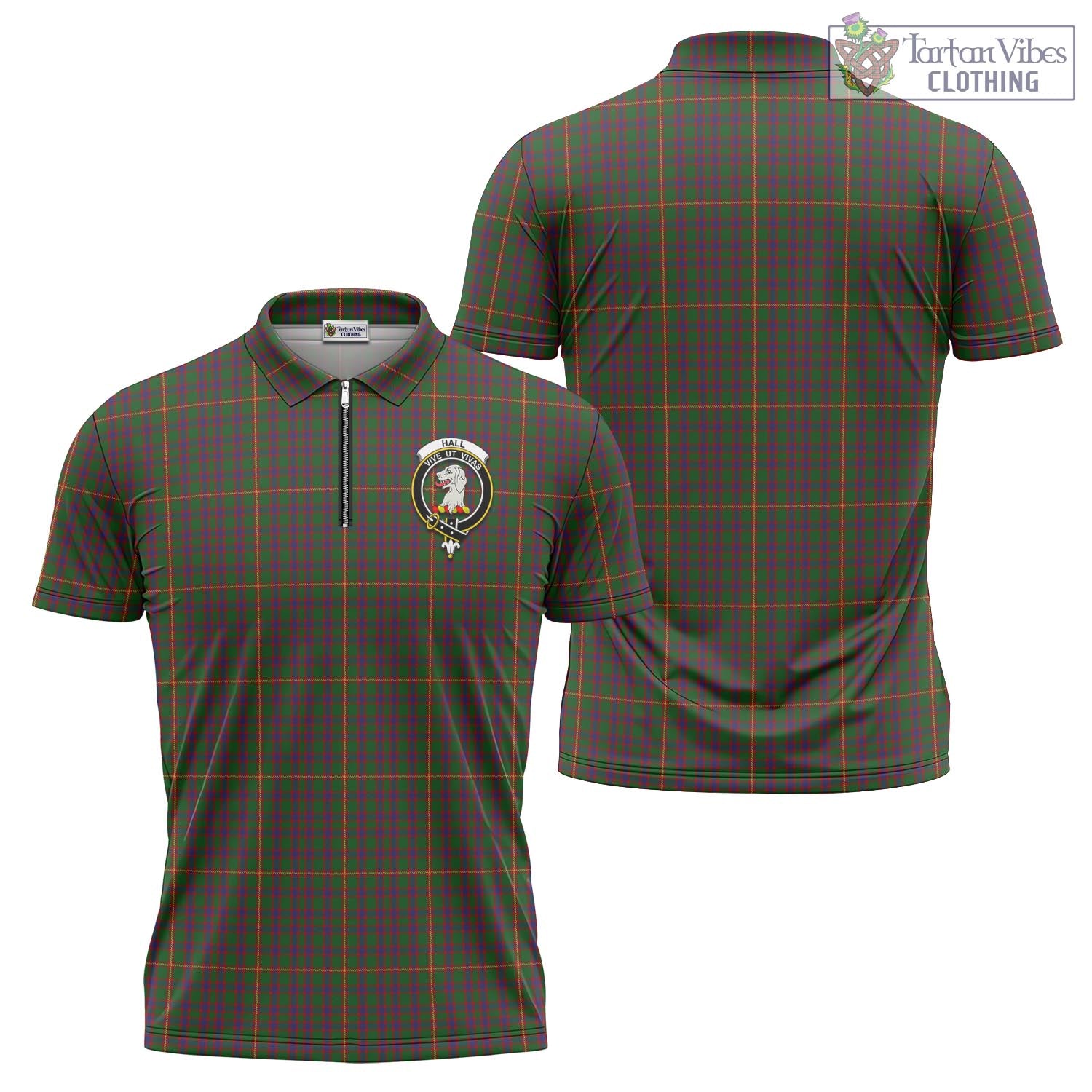 Tartan Vibes Clothing Hall Tartan Zipper Polo Shirt with Family Crest