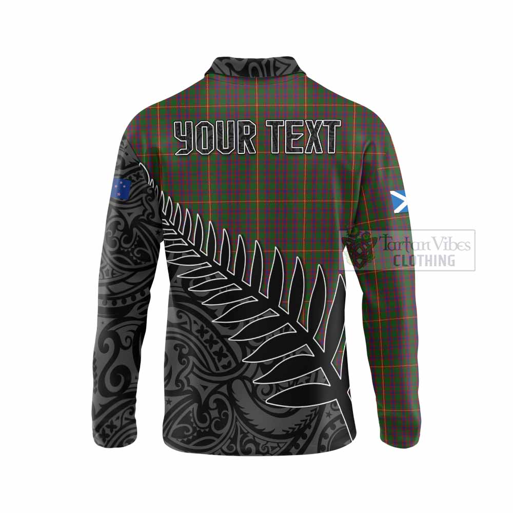 Tartan Vibes Clothing Hall Crest Tartan Long Sleeve Polo Shirt with New Zealand Silver Fern Half Style