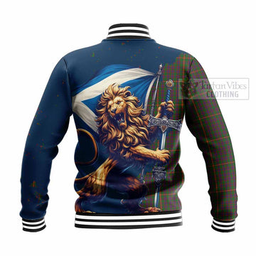 Hall Tartan Family Crest Baseball Jacket with Scottish Majestic Lion