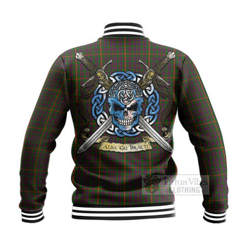 Hall Tartan Baseball Jacket with Family Crest Celtic Skull Style