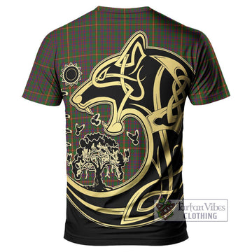 Hall Tartan T-Shirt with Family Crest Celtic Wolf Style