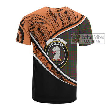 Hall Crest Tartan Cotton T-shirt with Polynesian Vibes Style - Orange Version