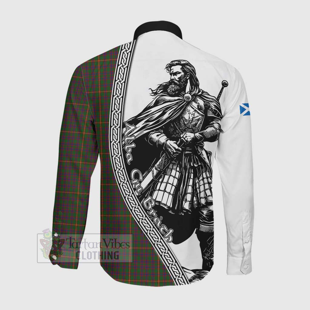 Tartan Vibes Clothing Hall Tartan Clan Crest Long Sleeve Button Shirt with Highlander Warrior Celtic Style