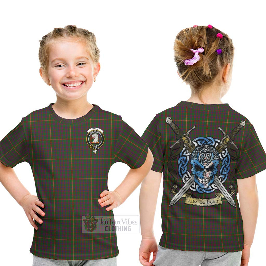 Tartan Vibes Clothing Hall Tartan Kid T-Shirt with Family Crest Celtic Skull Style