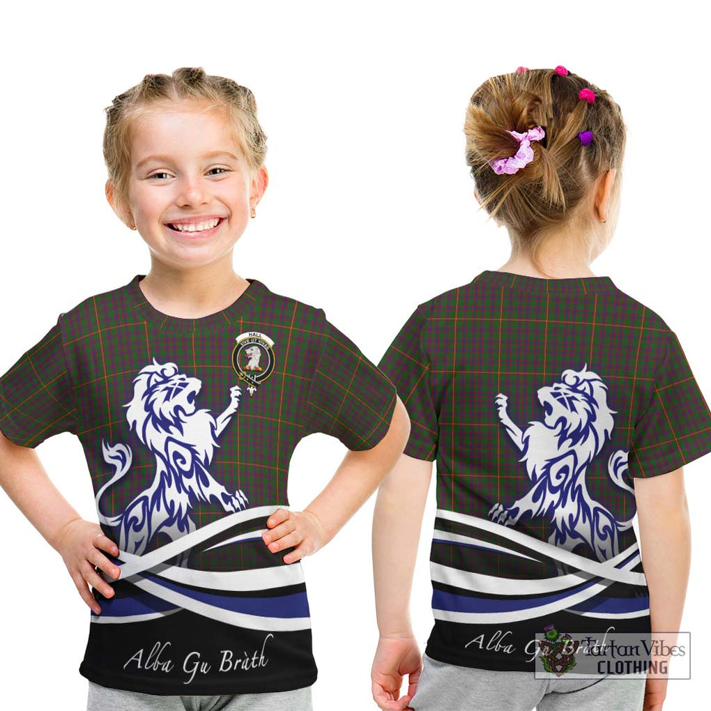 Hall Tartan Kid T-Shirt with Alba Gu Brath Regal Lion Emblem - Tartanvibesclothing Shop