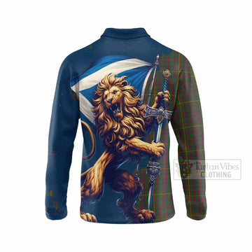 Hall Tartan Family Crest Long Sleeve Polo Shirt with Scottish Majestic Lion