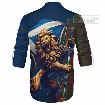 Hall Tartan Family Crest Ghillie Kilt Shirt with Scottish Majestic Lion