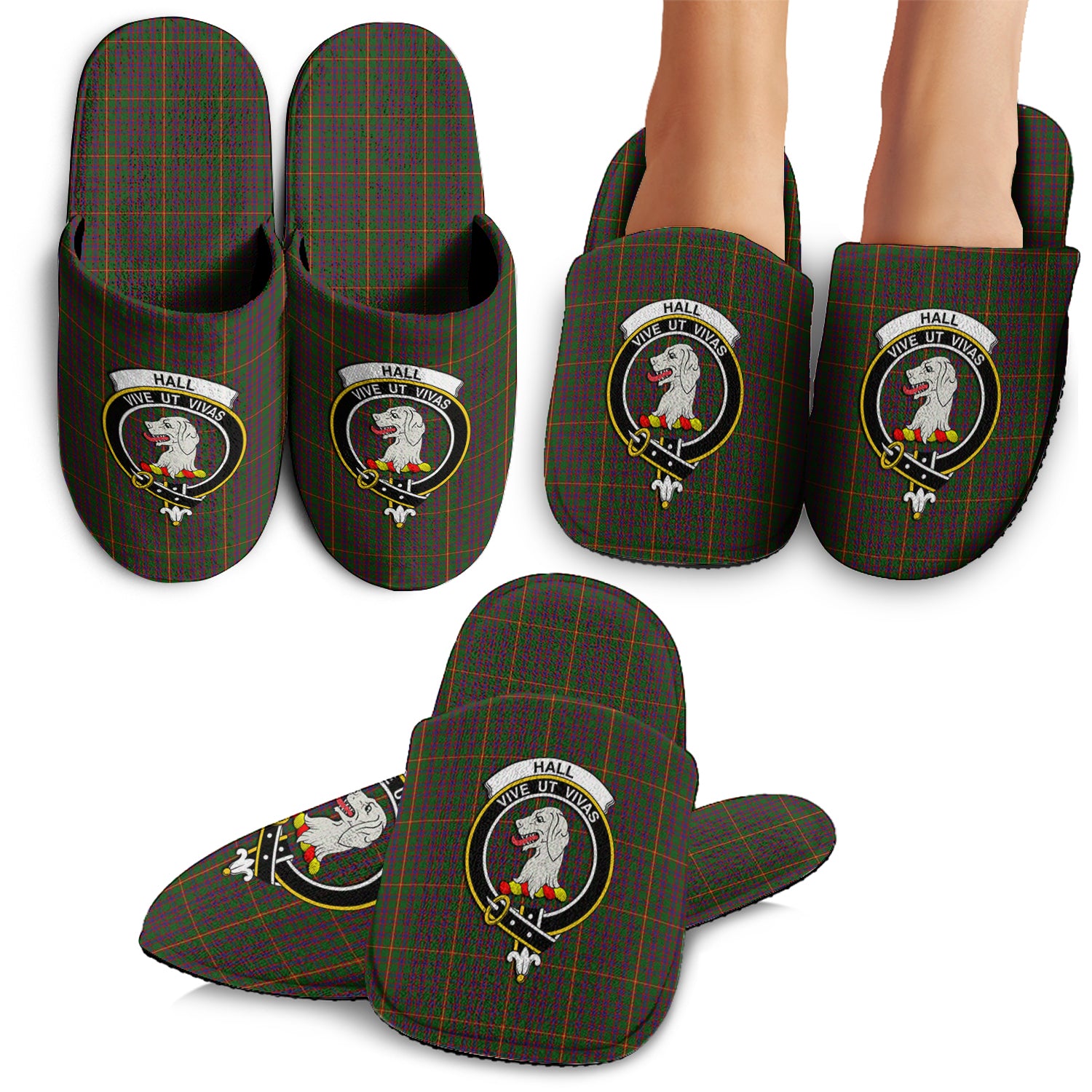 Hall Tartan Home Slippers with Family Crest - Tartanvibesclothing