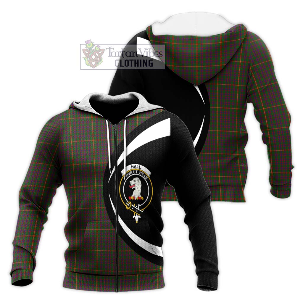 Hall Tartan Knitted Hoodie with Family Crest Circle Style Unisex Knitted Zip Hoodie - Tartan Vibes Clothing