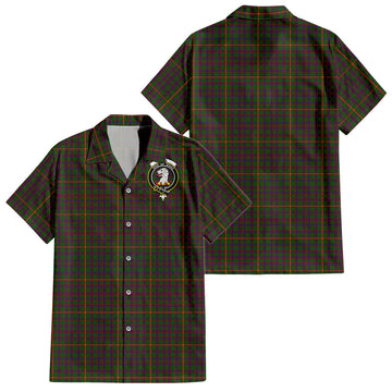 Hall Tartan Short Sleeve Button Down Shirt with Family Crest