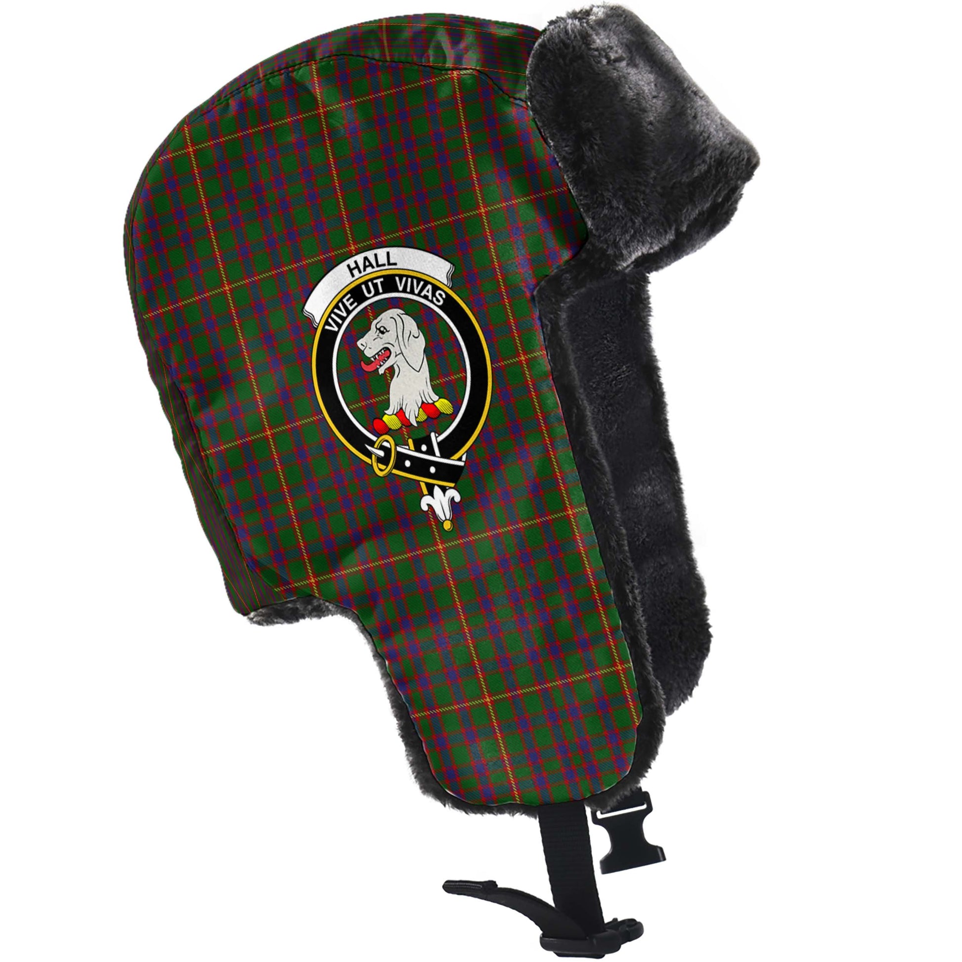 Hall Tartan Winter Trapper Hat with Family Crest - Tartanvibesclothing