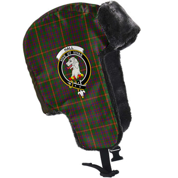 Hall Tartan Winter Trapper Hat with Family Crest