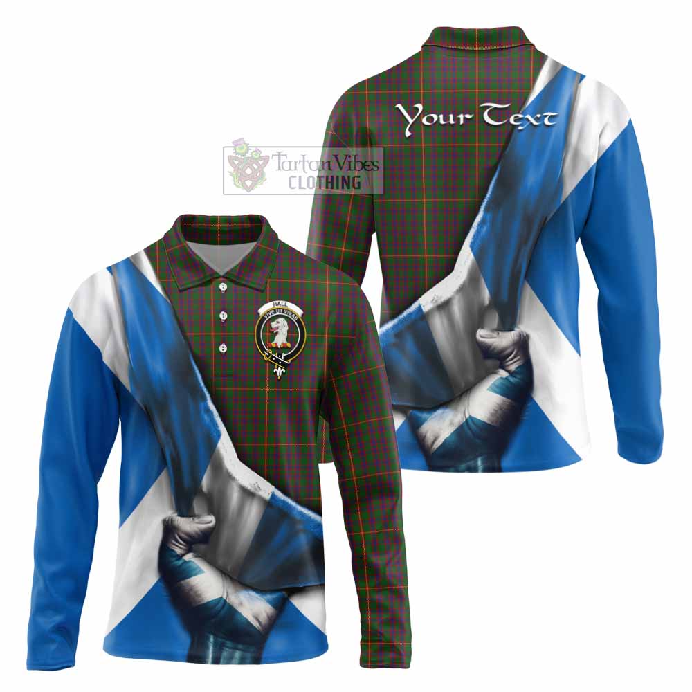 Tartan Vibes Clothing Hall Tartan Long Sleeve Polo Shirt with Family Crest Scotland Patriotic Style