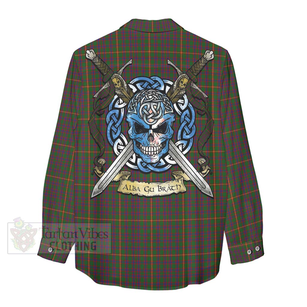 Tartan Vibes Clothing Hall Tartan Women's Casual Shirt with Family Crest Celtic Skull Style