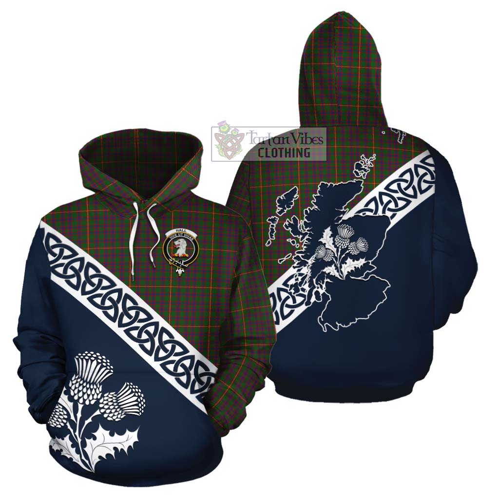 Tartan Vibes Clothing Hall Tartan Cotton Hoodie Featuring Thistle and Scotland Map