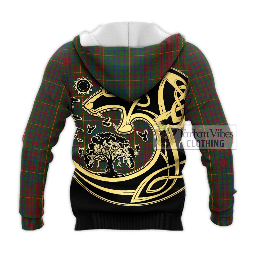 Tartan Vibes Clothing Hall Tartan Knitted Hoodie with Family Crest Celtic Wolf Style