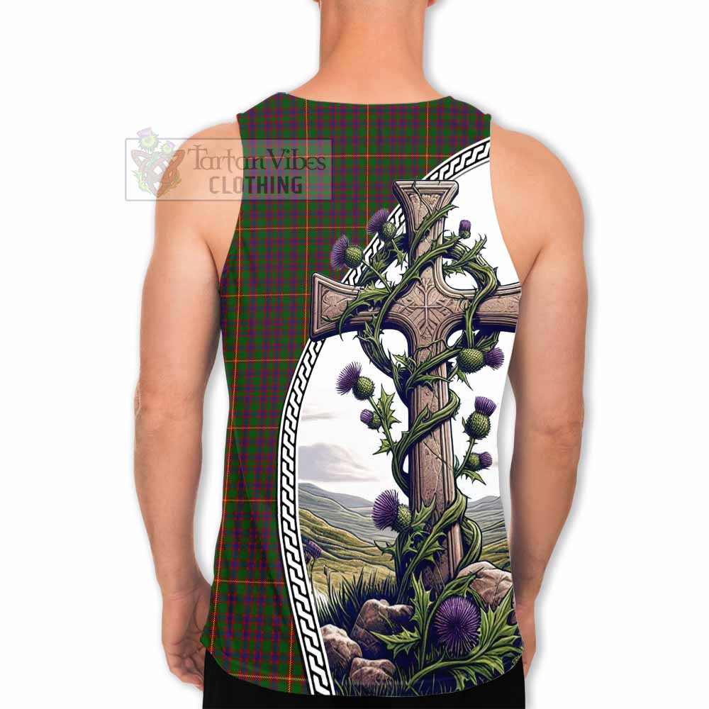 Tartan Vibes Clothing Hall Tartan Men's Tank Top with Family Crest and St. Andrew's Cross Accented by Thistle Vines